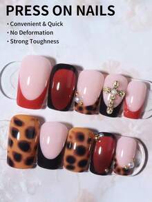 Bộ 24 miếng dán móng tay hình chữ nhật họa tiết da báo Y2K giúp nâng tầm phong cách của bạn! Bộ móng giả acrylic kiểu Pháp này bao gồm 1 miếng gel dẻo và 1 dũa móng, vừa khít với móng tay của bạn. Dễ sử dụng, phù hợp cho mùa hè và kiểu móng Pháp, lý tưởng cho công việc hàng ngày, các bữa tiệc và nhiều dịp khác, hoàn hảo cho phụ nữ và các cô gái. Dụng cụ làm móng - Nhiều màu - Xem 4
