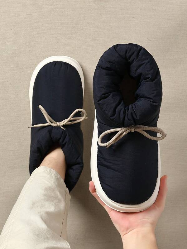 Bottes de neige doublées thermiques pour couple en hiver, pantoufles imperméables de mode de couleur unie pour l'extérieur et l'intérieur avec semelles épaisses