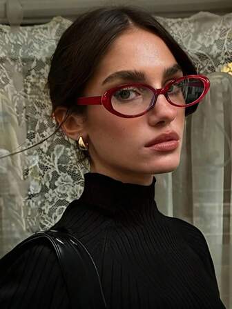 1 件椭圆形时尚眼镜框透明眼镜复古百搭女士眼镜透明眼镜适合日常通勤、学习、写作、街头摄影佩戴、度假旅行、夏季海滩配饰、夏季精致配饰、返校装扮