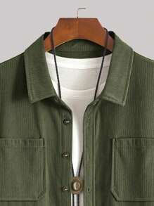 Camicia/giacca casual in velluto a coste alla moda da uomo, con colletto alla coreana, bottoni, maniche lunghe, due tasche, adatta per uso casual quotidiano, pendolarismo, moda di strada, primavera e autunno