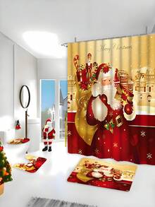 3pcs Christmas Bathroom Set: Toilet Seat Cover, Bath Mat And Rug - Machine Washable, Anti-Slip, U-Shaped Design, Ideal For Holiday Decoration