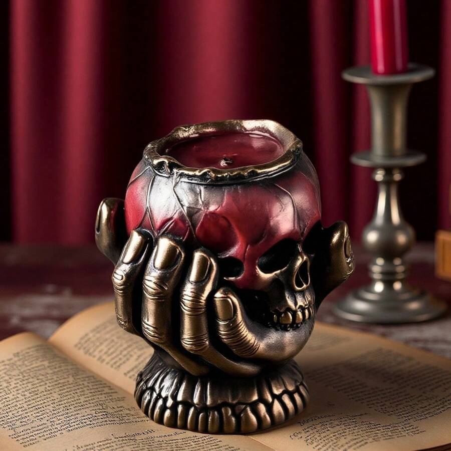 Hand Holding Skull Silicone Mold - Reusable & Easy Release For Candle/Clay/Plaster/Epoxy Resin DIY, Halloween Craft Kit For Spooky Decor And Horror Handmade Gifts 1pc