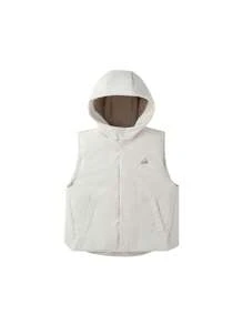 Annil 童装女童女孩男童男孩中大童青少年远红外发热长袖连帽羽绒背心山形印花防水防风保暖马甲冬 - 灰色 - 查看 4