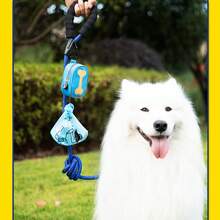 Hands-Free Sky Blue Portable Poop Bag Dispenser Clip With 4 Rolls (60 Bags) Included - Blue Floral Print Dog Waste Bags Holder For Travel, Walking, Pet Clean Up