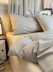 3pcs 100% Cotton Nordic Plaid Bedding Set, 2 Pillowcases + 1 Duvet Cover