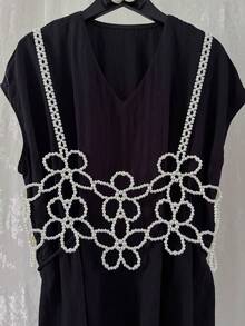 DEKUNER 1pcs新款法式珍珠小吊带女童串珠外穿吊带甜美女装时尚白珍珠吊带上衣时尚单品