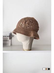 撞色条纹复古手工撞色钩针编织渔夫帽，春秋时尚防晒帽，太极八卦手工钩针编织渔夫帽