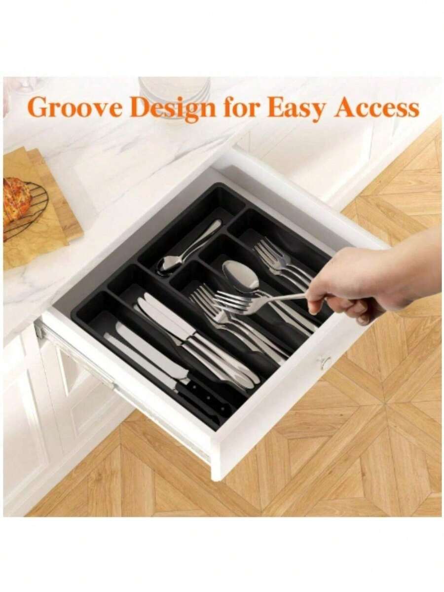 1 pieza Caja de almacenamiento de utensilios de cocina de estilo cajón grande, bandeja de herramientas de cocina expandible, rejilla de cubiertos ajustable, organizador divisor de espátulas de cocina y herramientas pequeñas de plástico - Multicolor - Ver 1