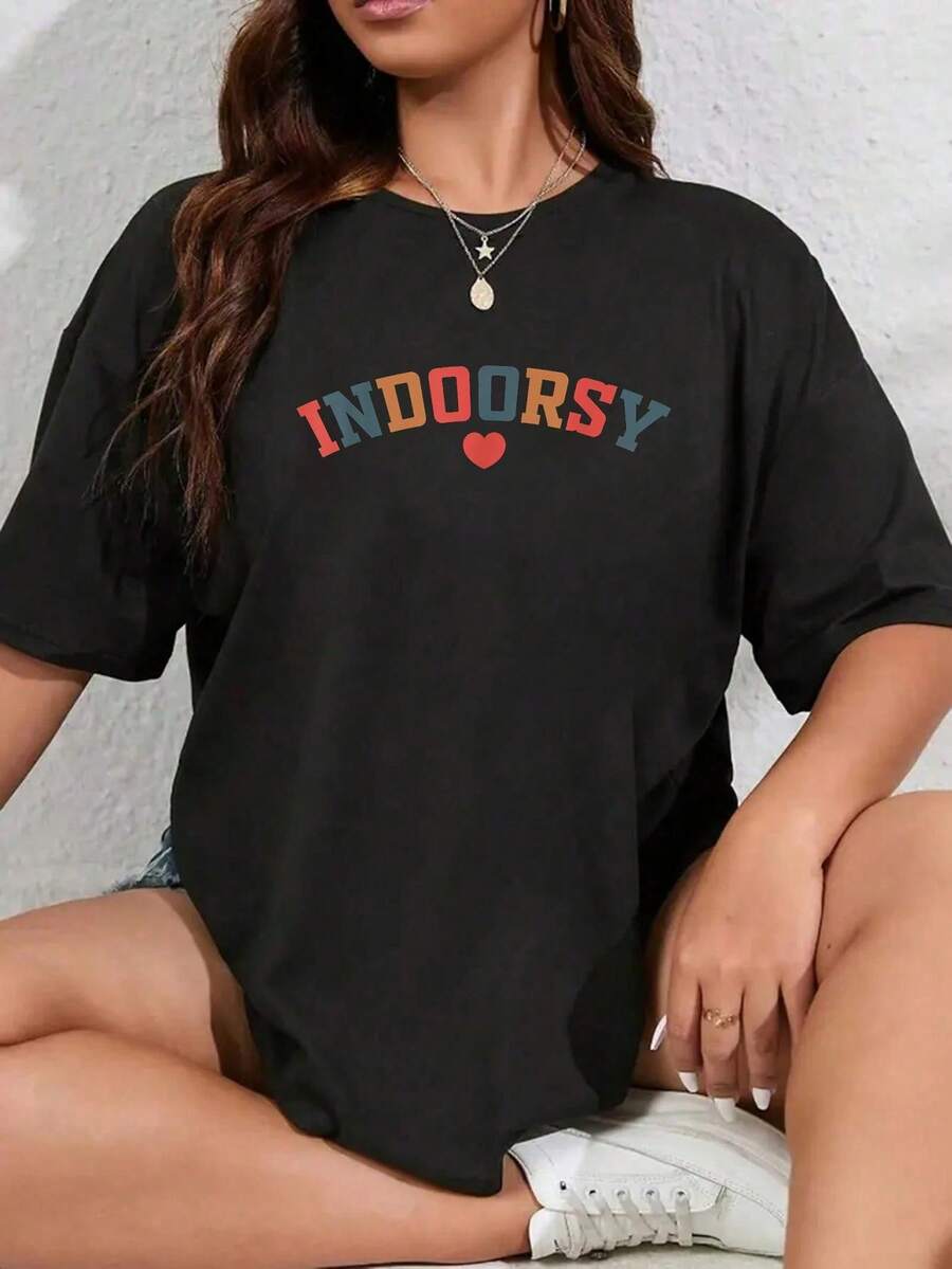 Indoorsy Homebody Indoor Lover Indoor Person For Introverts T-Shirt - 100% Cotton T Shirts For Women, Summer Tops Clothes - 黑色 - 查看 1