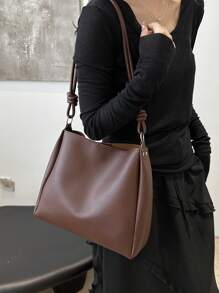 奢华新款PU皮革时尚高端手提包 - 咖啡 - 查看 5