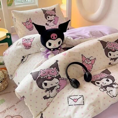 SANRIO 三丽鸥2/3件套床上用品套装 - ///（1件被套+1/2个枕套，不含填充物）可爱卡通图案，全尺寸，柔软舒适，适合宿舍、家庭卧室、酒店，四季皆宜，带拉链封口和枕套，多色可选，耐用，超大尺寸床上用品套装