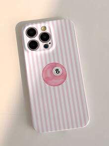 1pc Minimalist Vertical Striped 8-Ball Pattern Glossy Perforated Faux Leather Full Coverage Hard Phone Case Compatible With IPhone 11/12/13/14/15/16 Pro Max - Multicolor - View 2