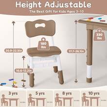 Conjunto de Mesa y Sillas para Niños Pequeños, Altura Ajustable - Escritorio Infantil Mejorado y 4 Sillas para Edades de 3 a 8 Años, Mesa Multiactividades para Niños con Superficie para Dibujar y Patrón de Mármol para Casa/Guardería/Sala de Clases - Pizarra blanca de chocolate - Ver 7