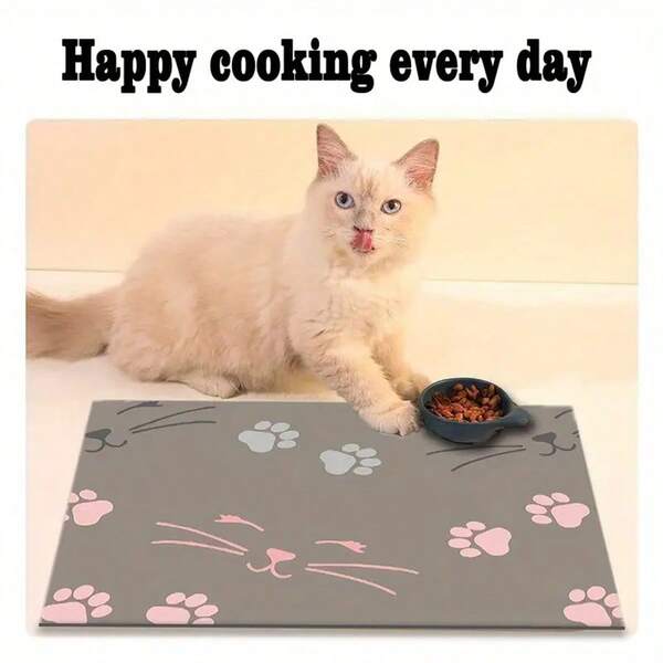 قطعة واحدة من وسادة الحيوانات الأليفة ذات تصميم وجه القطة وبصمة القدم، مضادة للانزلاق وسهلة التنظيف، مناسبة لأوعية الطعام والرمل والديكور المنزلي وبطانات أقفاص الحيوانات، سطح قابل للغسل، وسادة سرير الحيوانات الأليفة، تصميم مضحك وجذاب، مناسبة للقطط والكلاب والهوامستر