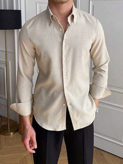 Men's Casual Simple Plaid Pattern Long Sleeve Shirt