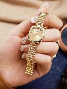 LIANDU LIANDU 1 Piece Square Dial Women's Watch, Vintage, Elegant And Simple Style, Studded Numerals Dial Inlay Decoration, Stainless Steel Detachable Strap Perfect For Everyday Wear, Birthday Gifts, Parties, Holiday Gatherings, And As The Ideal Gift For Yourself Or Friends - 金色 - 查看 1