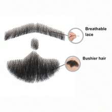 Men Fake Mustache, Natural Looking Human Hair Fake Beard, Handmade With Invisible Lace Fake Facial Hair For Entertainment/Drama/Halloween/Funny Cosplay - Multicolor - View 4