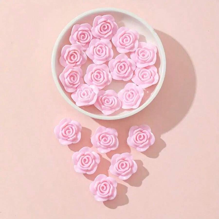 50Pcs 12mm Rose Flower Beads Loose Beads DIY Beads Jewelry Accessories Handmade Material - 粉色 - 查看 1