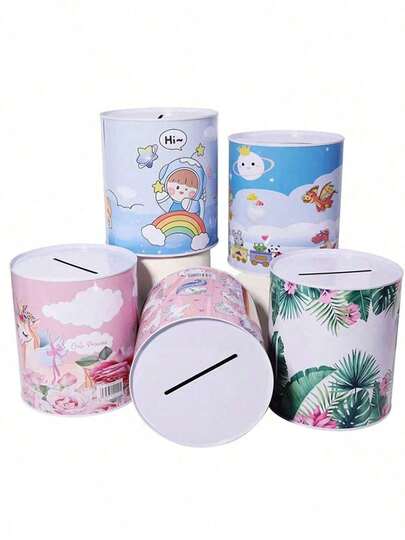 1pc New Large Capacity 15cm Universal Piggy Bank, Dollar Coin Bank Metal Piggy Bank, Round Dollar Euro Savings Coin Box, Only Deposit No Withdrawal Coin Storage Box, AUD, USD, KRW, CAD Large Building Landscape Piggy Bank, SAR, TMT, EGP, CHF Coin Bank Creative Gift Decor (Small/Large Diameter Random) (Random Pattern)