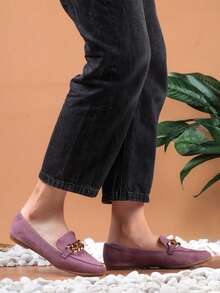 Zapatos para Mujer con Cadena Metálica Punta Cerrada Estilo Fashion Casual Oficina Ballet Flats - Terciopelo púrpura - Ver 3