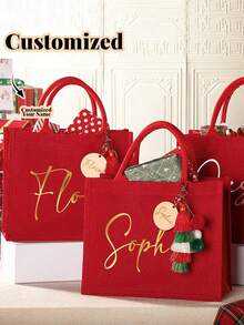 Personalizowana torba prezentowa, spersonalizowana torebka świąteczna, świąteczne torby prezentowe z imieniem, torby imprezowe, torba z logo i nazwiskiem, prosta torebka o dużej pojemności, przenośna, codzienna torba do przechowywania, wielofunkcyjna torba na zakupy, spersonalizowana torba prezentowa - Wielokolorowe - Zobacz 5