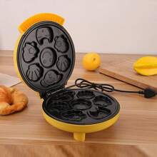 Máquina para hacer pasteles con diseño de placa flotante para hornear con calefacción de doble cara, linda máquina para hacer gofres completamente automática portátil con control de temperatura automático de color amarillo de dibujos animados, adecuada para la cocina, para preparar comida deliciosa para niños. - Amarillo - Ver 2