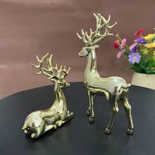 2 Stück/Set handgefertigte Harz Weihnachtsdekoration für Zuhause, Goldene Hirschfigur