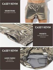 Men's Holographic Metallic Short Sparkly Shiny Short Pants Rave Outfit Hot Shorts With Pockets And Drawstrings - A5-grey-ck3118 - View 8