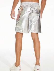 Men's Metallic Shorts Shiny Rave Shiny Sparkly Shorts With Pockets - 銀色 - 查看 11