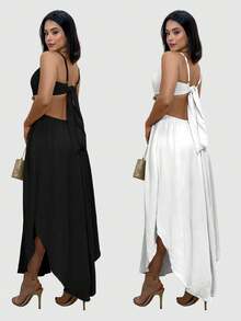 Kit 2 Vestido Feminino Alcinha Soltinha Com Fenda Vazado Viscolinho Festa