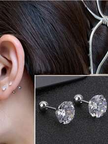 2 Stücke/Set Titanstahl hypoallergene Ohrknochenstifte mit 4-Krallen 5A Qualität Zirkonia Rundkugel Einzeldiamant Schraubverschluss Ohrringe, einfach & modisch 20G Feingewinde Ohrpiercing Schmuck