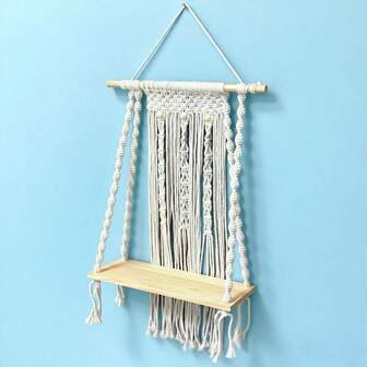 棉绳挂架，波西米亚风编织壁挂式床头储物架，适用于家庭、酒店、客厅装饰