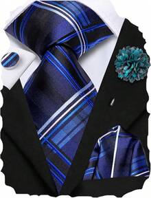 EstiloHi-Tie - Juego De Corbatas De Seda Para Hombre, 4 Piezas, Corbata Para El Cuello Y Bolsillo Cuadrados, DiseñO De Flores, Color Negro, Rojo Y VerdeVersióN Mejorada - Azul y marrón B - Ver 9