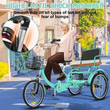Adult Tricycle, 20 Inch 3-Wheel Bikes, Trike For Adults With Seat, Low Step-Through Cruiser Bike With Front And Rear Baskets, Adult Tricycles For Women, Seniors, Men - Cyan - View 6