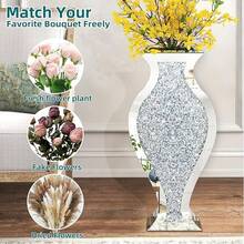 27-Inch High Crushed Diamond Floor Vase, Fish-Shaped Silver Large Vase For Living Room Decoration, Crystal Mirror Home Decoration Vase For Displaying Dried Flowers - 銀色 - 查看 4