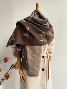 1 Stück Vintage Pferde Muster Jacquard Schal, warmer Umhang/Decke für Frauen, geeignet für tägliches Kombinieren, Herbst/Winter für Kleider