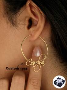 Personalized Women's Custom Name Earrings, Classic Exaggerated Personalized Large Hoop Earrings Stainless Steel Couples Jewelry Family Gifts, Silver, Gold, Fashion, Multicolor, Retro, Minimalist, Unisex, Casual, Cute, Customized, Unique, Ideal Gift For Him, Suitable For Her, Boyfriend, Girlfriend, Dad, Mom, Family, Friends, Anniversary