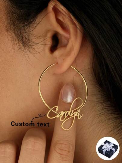 Personalized Women's Custom Name Earrings, Classic Exaggerated Personalized Large Hoop Earrings Stainless Steel Couples Jewelry Family Gifts, Silver, Gold, Fashion, Multicolor, Retro, Minimalist, Unisex, Casual, Cute, Customized, Unique, Ideal Gift For Him, Suitable For Her, Boyfriend, Girlfriend, Dad, Mom, Family, Friends, Anniversary