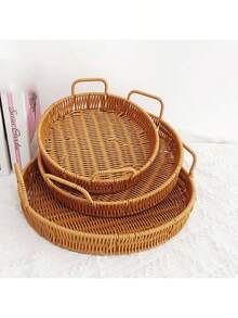 Hand-Woven Large/Medium/Small Rattan-Style Bread Basket, Japanese-Inspired Double-Handle Design - Extremely Practical! Perfect As A Living Room Tray For Bread, Mantou, Or As A Storage Basket. Both Beautiful And Functional, An Essential Household Item.