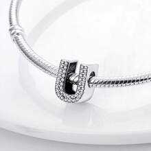 1pc Letter A Alphabet Charm, Sparkling 26 Letter Charms, Suitable For Bracelet Diy Jewelry Making, Best Birthday Meaningful Gift To Family, Friend, Lover - Beige - View 7