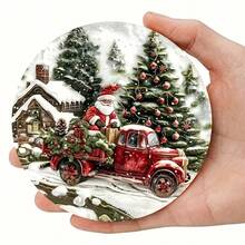 Set Of 6, Colorful Christmas Wooden Coasters, Choose 1 Set, 2 Sets Or 31 Sets, Bright Colors, Santa Claus Sitting On A Red Pickup Truck, Christmas Tree Decorations, Christmas Table Decorations, Home Decorations , Suitable For Coffee Cups And Beverages, Perfect For Home, Office And Restaurant Use, Gift For Your Family, Friends And Partner!Coaster Set,Coasters Drink Coasters,Coaster For Cup At Home