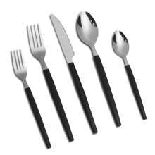 48-Piece Luxury Flatware Set For 8 - 8 Dinner Forks, 8 Knives, 8 Spoons, 16 Teaspoons & 8 Salad Forks - Premium 430 Stainless Steel With Black PP Handles - Dishwasher Modern Cutlery Set