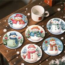 1 set/4 piezas/6 piezas/300 piezas Posavasos de barro de diatomeas con estampado de muñeco de nieve, adecuados para el hogar, cafetería, merienda, decoración de restaurantes, fiestas temáticas, decoración diaria y pueden ser entregados como regalos de Navidad