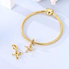 1 Pc Sliver Color Sparkling Cubic Zirconia Vintage Golden Chameleon Bee Dog Bow Ballet Shoes Cross Luggage Sun Charm Fit Original Bracelet Necklace Pendant Beads For Diy Jewelry Making Women Girlbirthday Jewelry Gift For Friends - Gold - View 4