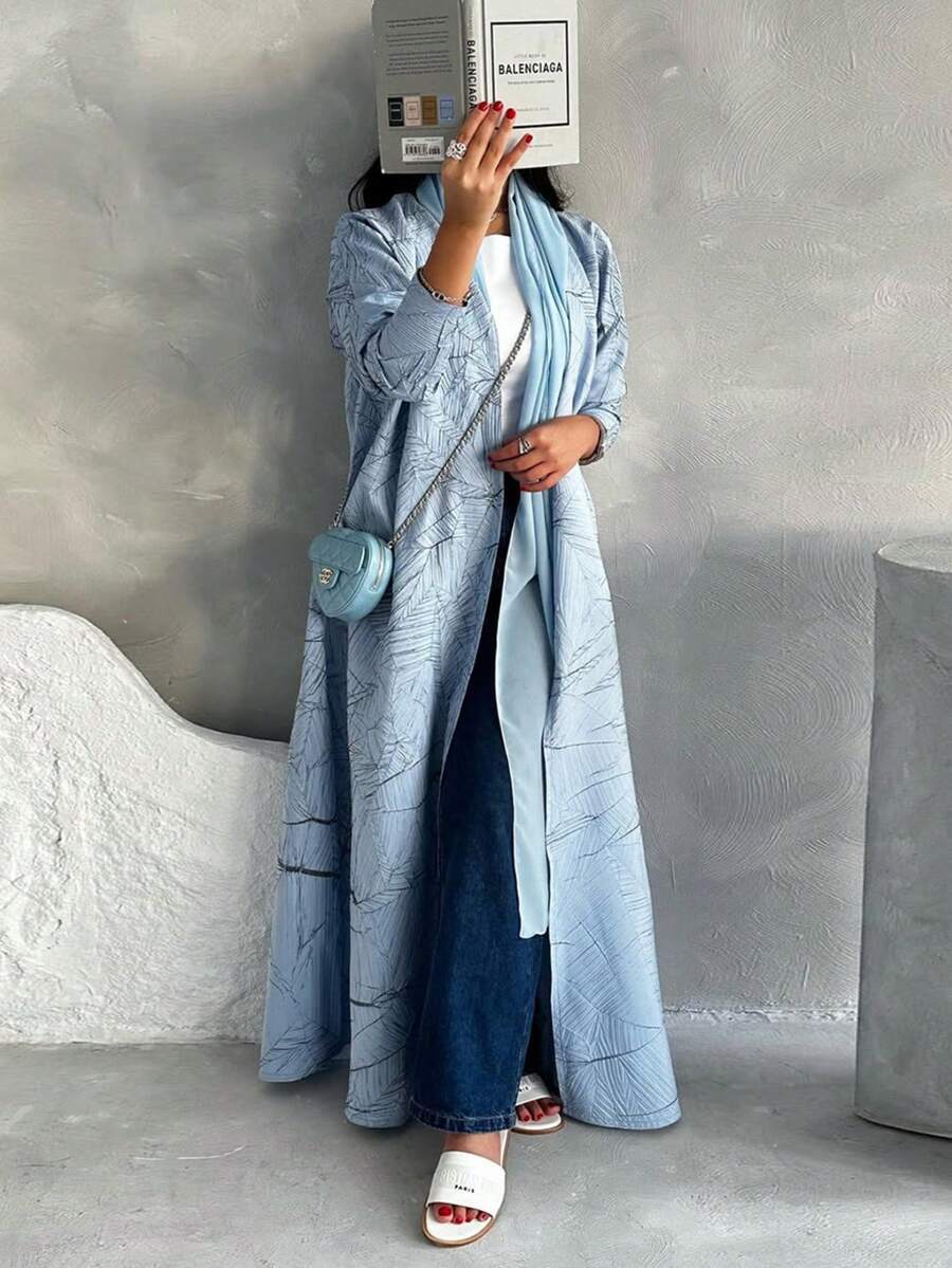 Skromna, teksturowana żakardowa kurtka z długim rękawem dla kobiet, letnia - błękit nieba - Zobacz 1