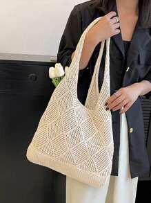 Sommer-Essential für Damen, gehäkelte, gestrickte Tragetasche, Strandtasche mit großem Fassungsvermögen, Umhängetasche, saisonaler Rucksack für Damen, Strandtasche, perfekt für Sommer, Urlaub und den täglichen Gebrauch, Cut-Out