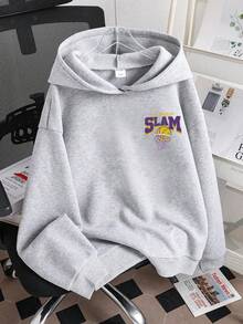 青少年男孩卡通字母印花保暖连帽卫衣