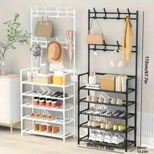 Coat Rack With 5 Multifunctional Metal Hooks And 8 Double Hooks - Space-Saving Storage Solution For Entryways, Living Rooms And Hallways - Separate Shoe Rack Provides Ample Storage Space - White 5 Layers - View 2