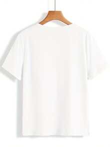 Women's T-Shirt Feather Glasses Print Round Neck T-Shirt, Spring Summer Comfortable Short Sleeve Casual Top, Women's Short Sleeve T-Shirt - White - View 3