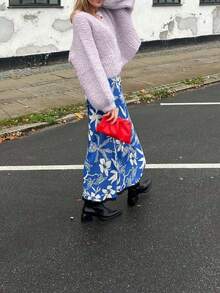 Vivid Style 女士柔软舒适休闲装复古慵懒风纯色喇叭袖针织开衫搭配宽松纹理毛衣 - 紫色 - 查看 4